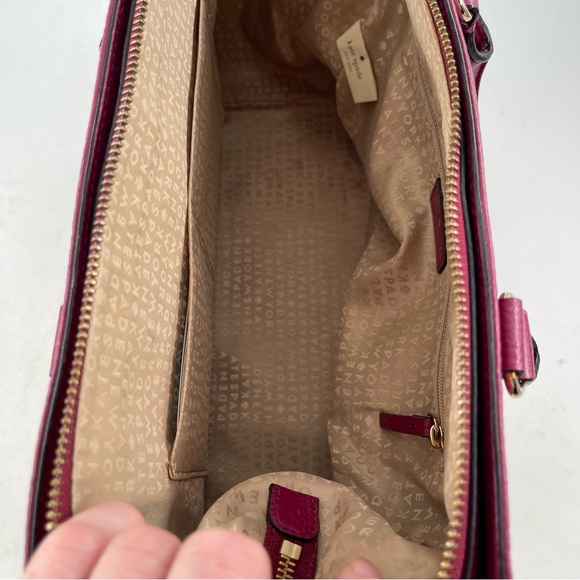 Kate Spade Magenta Pebbled Leather Zip Pocket Satchel Shoulder Bag - Picture 8 of 16